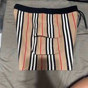 Burberry Kids Tan and Black Striped Shorts